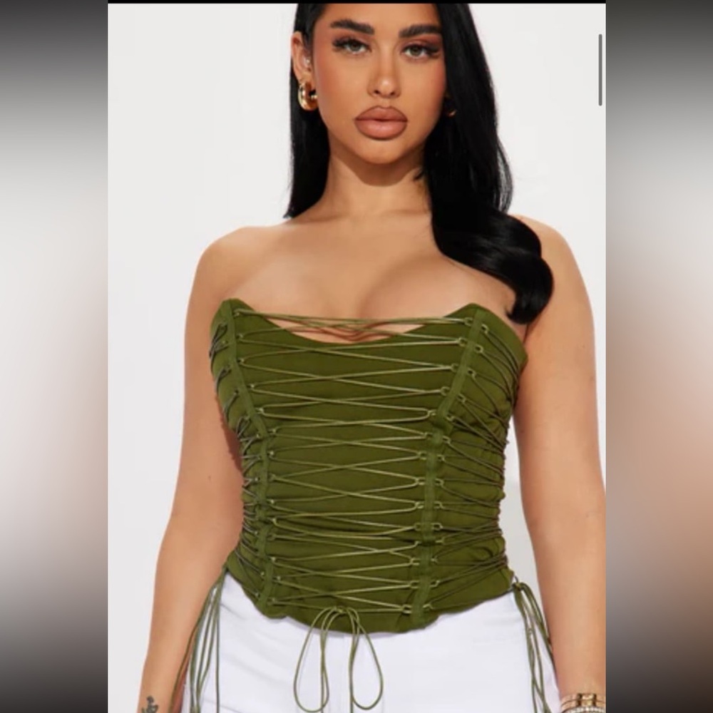 Fashion Nova Olive Lace-Up Corset Top